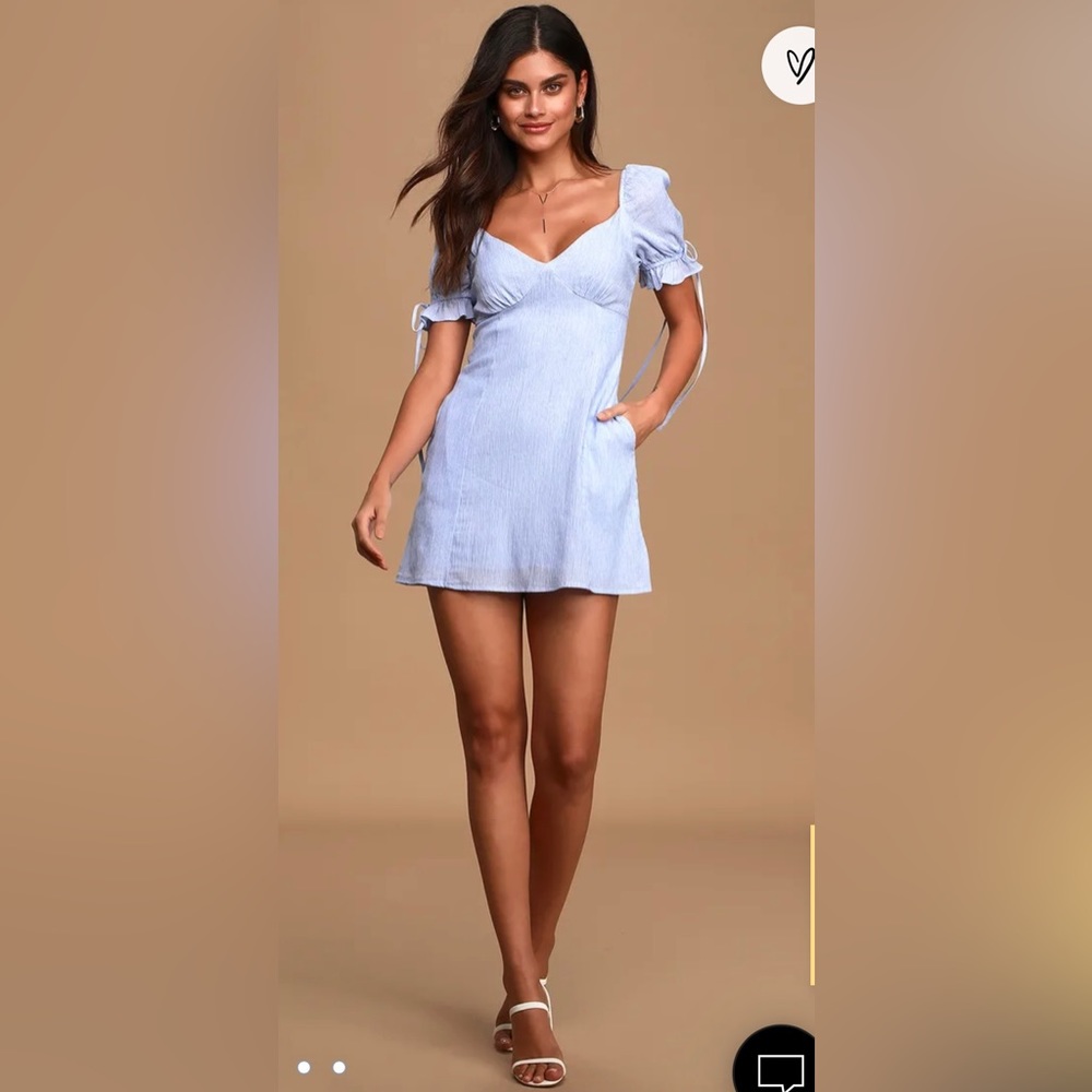 Sweet As Can Be Blue Striped Puff Sleeve Mini Dress by Lulu’s